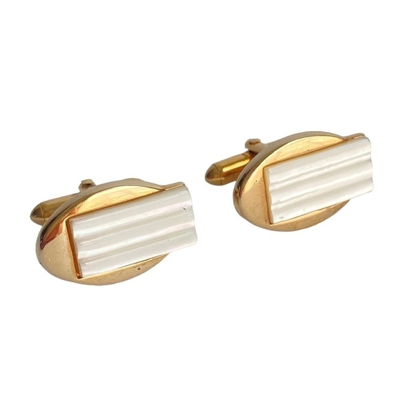 Vintage Swank Cuff Links 60s Gold Tone Faux Mother Of Pearl MOP - Picture 1 of 8